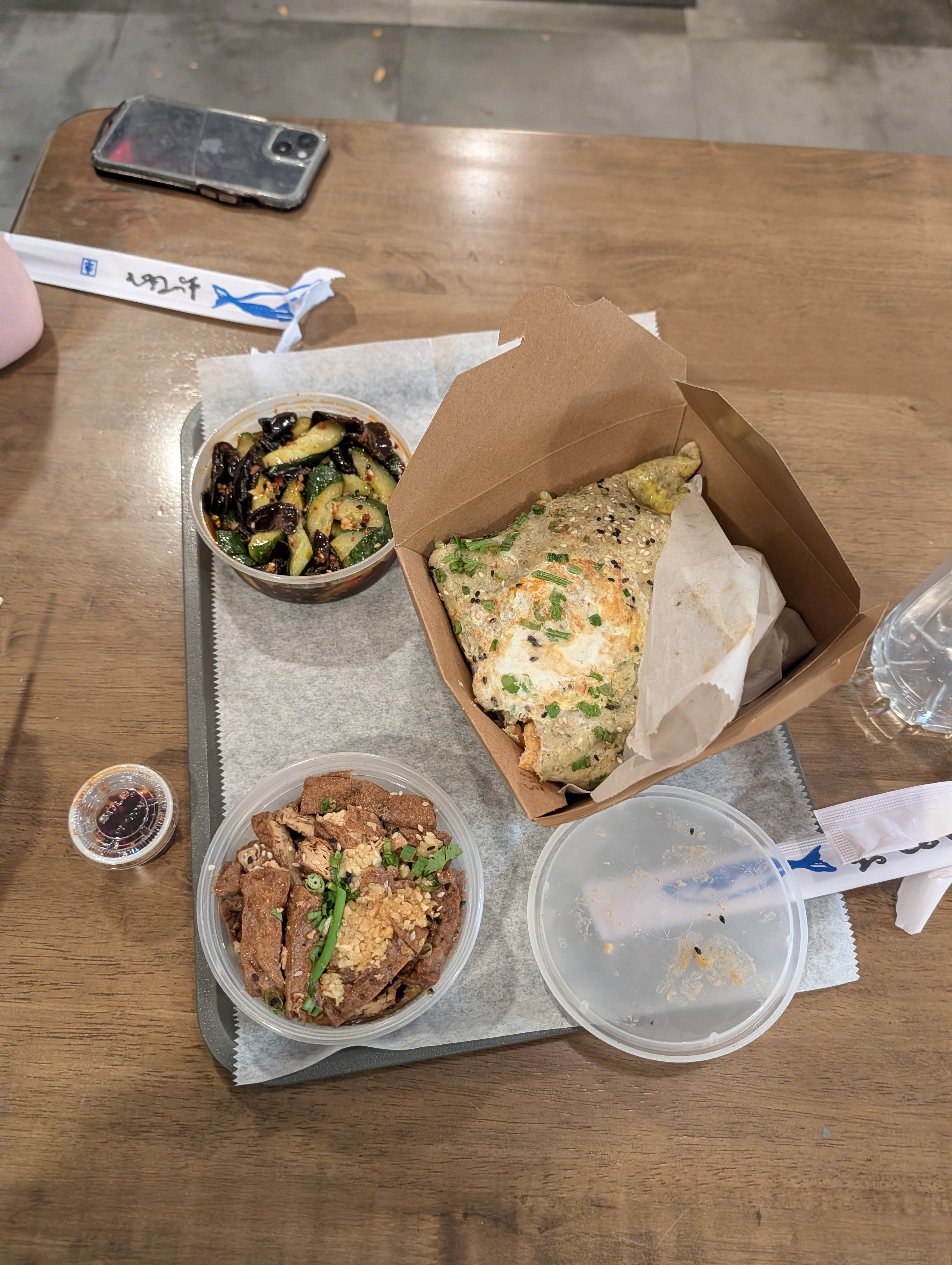 Pork jian bing, tofu, cucumber